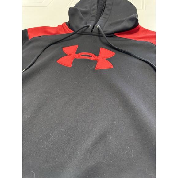 Under Armour Hoodie Sweatshirt Mens Size L Black Red Performance Athletic Loose - Picture 2 of 4